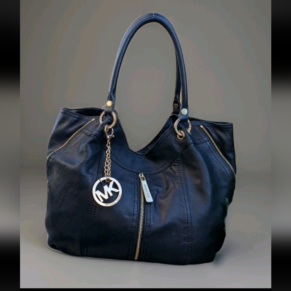 Michael Kors Black Leather Shoulder Bag with Gold Hardware - Picture 9 of 9